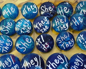 He/Him Pronoun Pins!  Abstract Art made from my Paintings <3