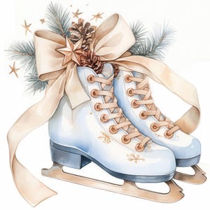 11 Winter Ice Skate Clipart Bundle, Frosty Skate Illustration, Printable Watercolor Clipart, High Quality JPG, Paper Craft, Junk Journals