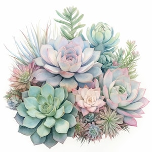 14 Succulent Cactus Clipart Bundle, Desert Greenery Illustration, Printable Watercolor Clipart, High Quality JPG, Paper Craft, Junk Journals
