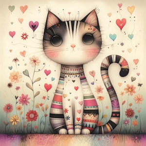 In Love with Cats Clip Art 10 High Res Watercolor JPGs for Junk Journaling, Whimsical, Card Making, Digital Download Kit, Valentine, Kitten