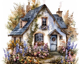 17 Cottage Garden with Bench Clipart Bundle, Serene Outdoor Illustration, Printable Watercolor Clipart, High Quality JPG, Paper Craft