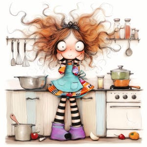 Quirky Cooking Clip Art 12 High Res Watercolor JPGs Junk Journaling, Scrapbooking, Card Making, Digital Download, Fantasy, Whimsical