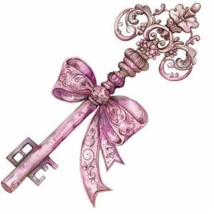 Antique Key With Ribbon Clipart 12 High Res Watercolor JPGs, Junk Journals Scrapbooking, Card Making, Digital Download, Fantasy, Whimsical