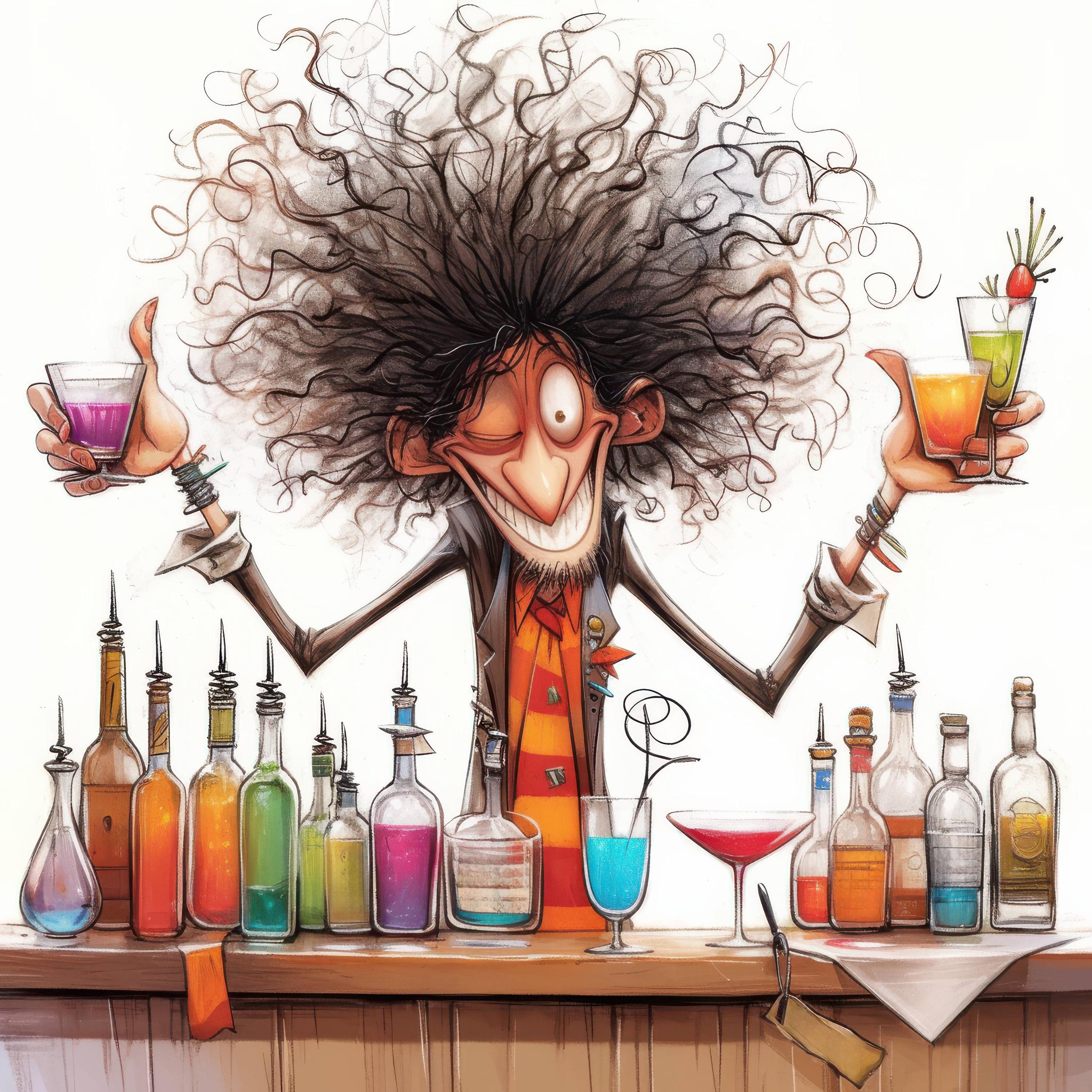 Crazy Quirky Bartender Clip Art 11 High Res Watercolor Jpgs for