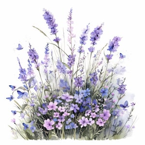 13 Lavender Wildflower Clipart Bundle, Purple Flower Bouquet Design, Printable Watercolor Clipart, High Quality JPG,Junk Journal,Paper Craft