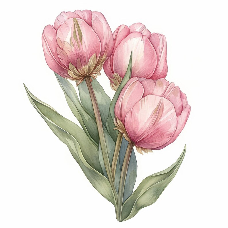 11 Tulips Clipart Bundle, Spring Flower Bouquet Illustration, Printable ...
