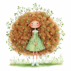 17 Quirky Plants Girl Clipart, Commercial Use, Whimsical Ephemera, Watercolor JPGs, Instant Download, Fantasy Junk Journal, Paper Craft