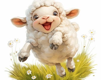 11 Funny Sheep Clipart Bundle, Playful Farm Animal Illustration, Printable Watercolor Clipart, High Quality JPG, Paper Craft, Junk Journals