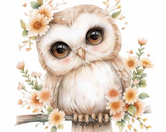 14 Woodland Owl Clipart Bundle, Adorable Forest Owl Illustration, Printable Watercolor Clipart, High Quality JPG, Paper Craft, Junk Journals