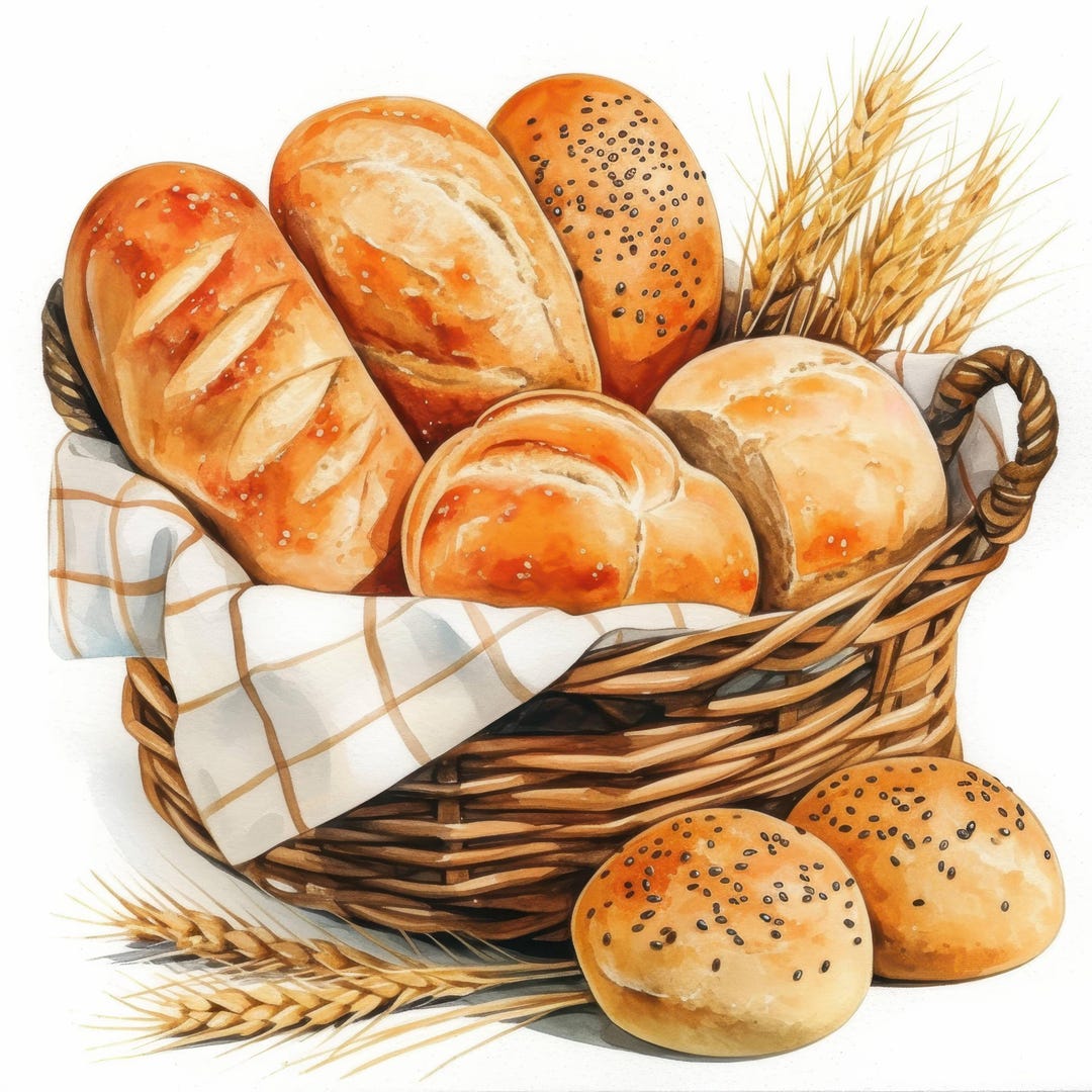 11 Bread Basket Clipart Bundle, Rustic Bakery Illustration, Printable ...