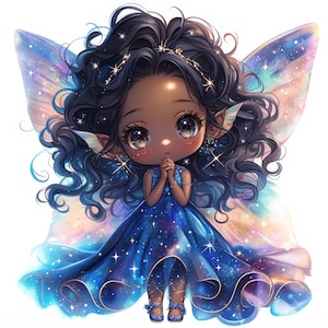 10 Black Fairy Girl Clipart Bundle, Magical Character Illustration, Printable Watercolor Clipart, High Quality JPG, Paper Craft, Journals