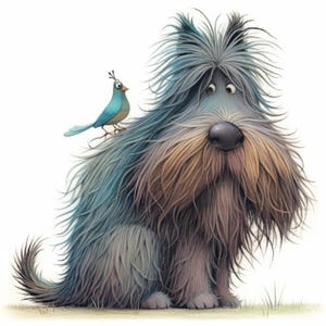 10 Wooly Dog and Tiny Bird Clipart Bundle, Digital Illustration, Printable Watercolor Clipart, High Quality JPG, Paper Craft, Junk Journals