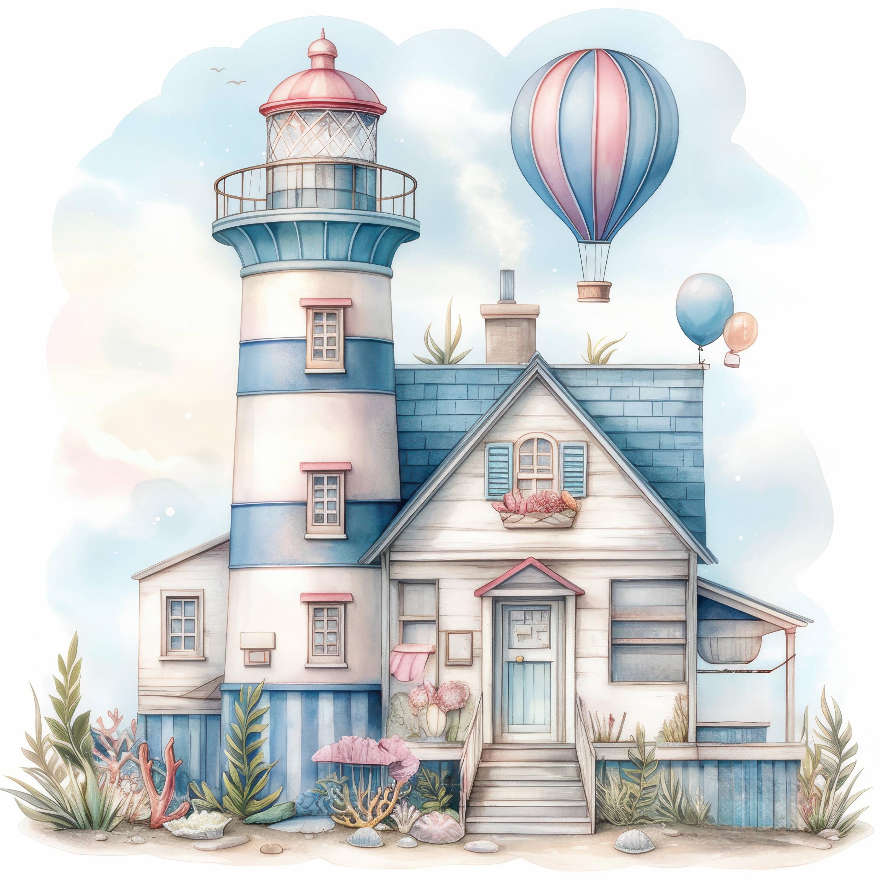 Dreamy Seaside Lighthouse Clip Art 10 High Res Watercolor Jpgs Junk ...