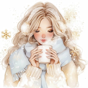 10 Winter Women Clipart Bundle, Seasonal Fashion Illustration, Printable Watercolor Clipart, High Quality JPG, Paper Craft, Junk Journals