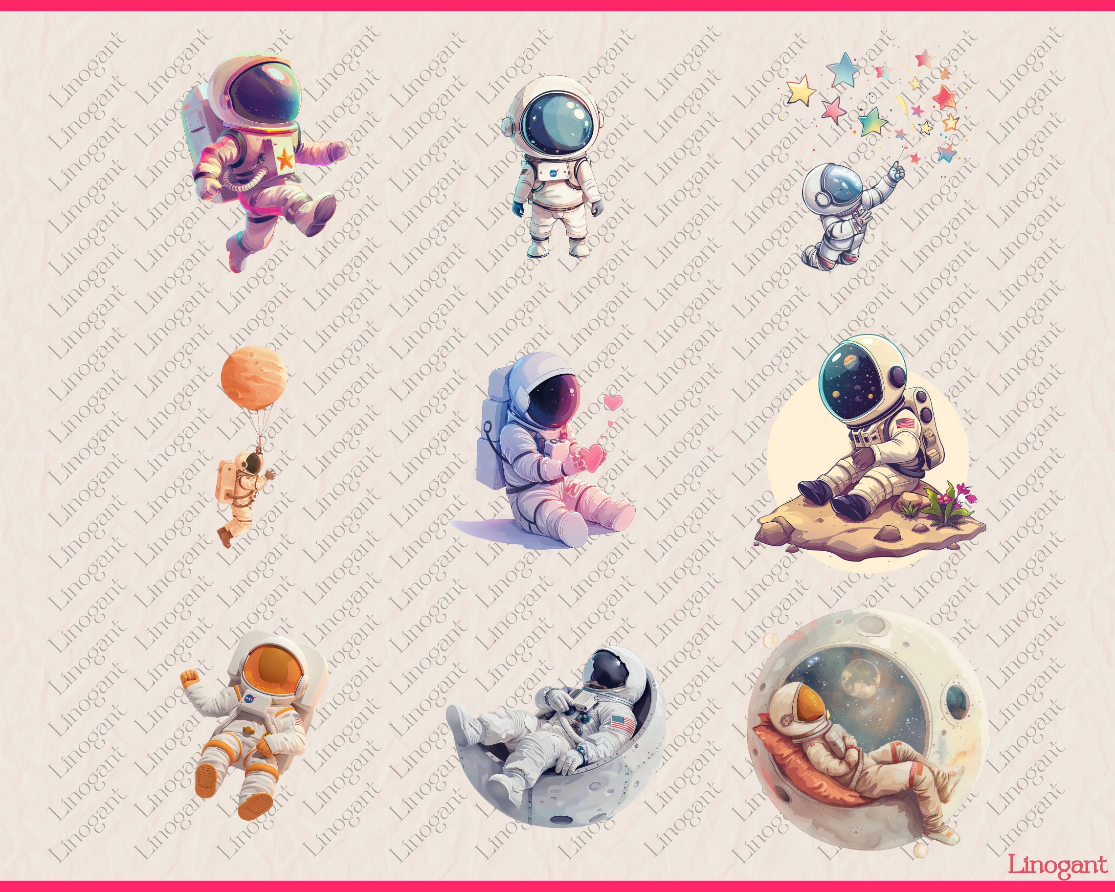 Watercolor Cute Astronaut Clipart Bundle, Nursery Decor Clip Art Set ...