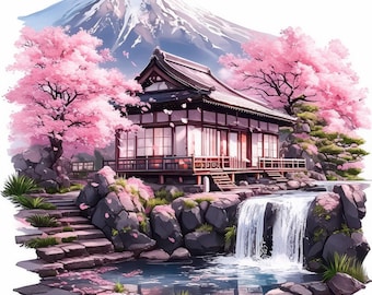20 Japanese Landscape Clipart Bundle, Traditional Watercolor Scenery Illustration, Printable Clipart, High Quality JPG, Paper Craft