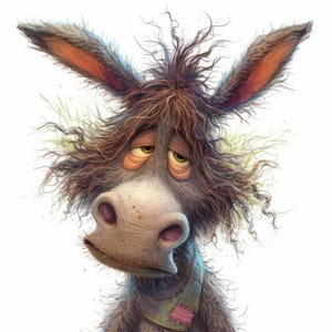 Cute Scruffy Donkey Clip Art 10 High Res Watercolor JPGs Junk Journaling, Scrapbooking, Card Making, Digital Download, Fantasy, Whimsical