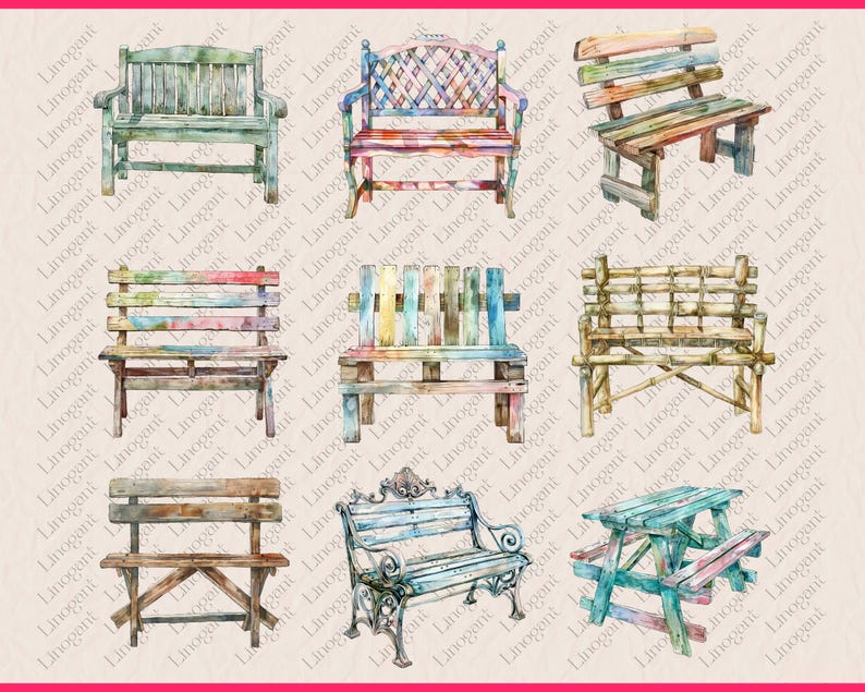 42 Garden Bench Clipart | Bench Sublimation Bundle | Printable ...