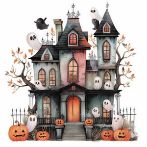 Whimsical Spooky House Clip Art 10 High Res Watercolor JPGs for Junk Journals, Scrapbooking, Card Making, Digital Download, Fantasy, Quirky