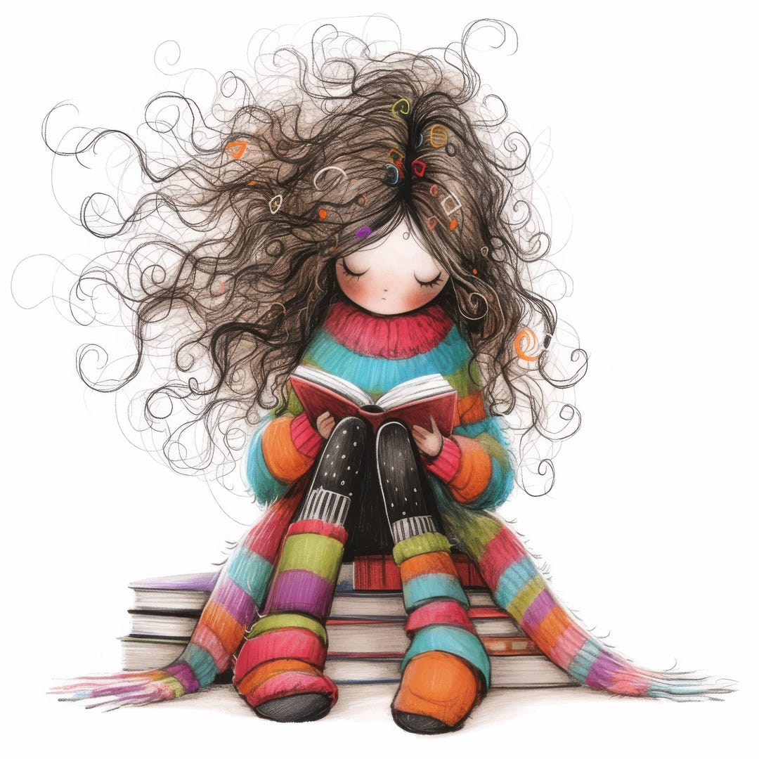 Whimsy Reading 10 Whimsical Book Reader Clipart, Commercial Use, Whimsical Ephemera ...