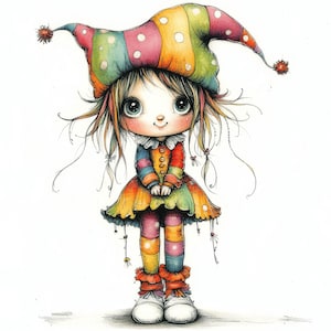 Frazzled Clown Clip Art 11 High Res Watercolor JPGs Junk Journaling, Scrapbooking, Card Making, Digital Download Kit, Fantasy, Whimsical