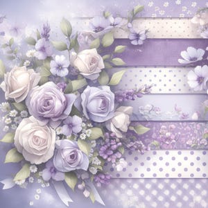 Purple Calico Paper Clip Art Bundle 12 High Res Watercolor JPGs for Junk Journals, Scrapbook, Crafts, Digital Download, Card Making, Floral