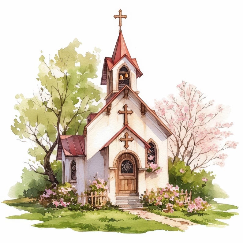 14 Spring Church Clipart Bundle, Floral Church Decor Illustration ...