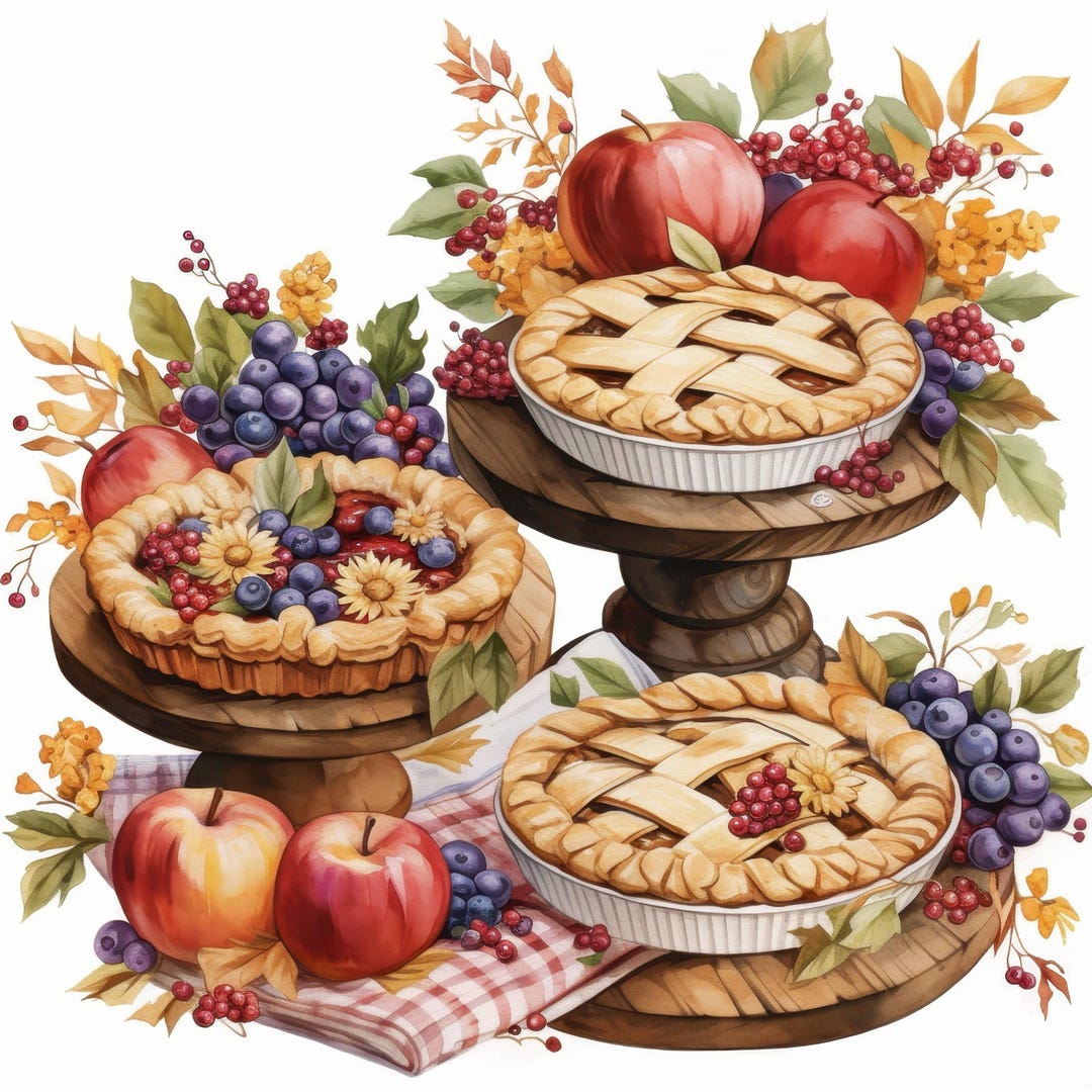 12 Fruit and Pie Table Clipart Bundle, Festive Dessert Spread ...