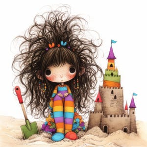 Quirky Sand Castles Clip Art 11 High Res Watercolor JPGs Junk Journals, Scrapbooking, Card Making, Digital Download, Fantasy, Whimsical
