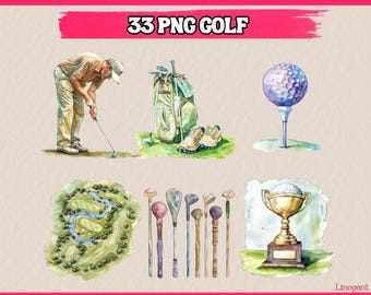 33 PNG Golf Clipart, Course Sports Clipart, Golf Items Bundle with Club, Ball, Golfer, Illustrations | Instant Download for Commercial Use