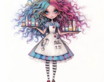 Quirky Medic Clip Art 10 High Res Watercolor JPGs Junk Journaling, Scrapbooking, Card Making, Digital Download, Fantasy, Whimsical, Medical