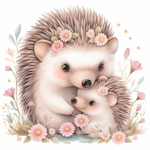 10 Cute Forest Hedgehog Clipart Bundle, Woodland Hedgehog Art, Printable Watercolor Clipart, High Quality JPG, Paper Craft, Junk Journals
