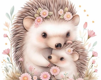 10 Cute Forest Hedgehog Clipart Bundle, Woodland Hedgehog Art, Printable Watercolor Clipart, High Quality JPG, Paper Craft, Junk Journals