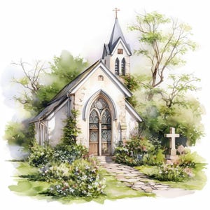 11 Watercolor Church Clipart Bundle, Printable Faith Scene Illustration, Printable Watercolor Clipart, High Quality JPG, Paper Craft