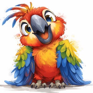 Colorful Baby Parrot Clip Art 10 High Res Watercolor JPGs Junk Journals, Scrapbooking, Card Making, Digital Download, Cute, Bird, Whimsical