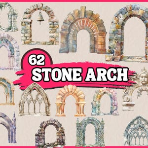 62 PNG Arco de piedra Clipart / Arco hecho de rocas con columnas históricas Clipart, Ilustraciones de decoración / Uso comercial para descarga instantánea