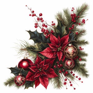 10 Christmas Clipart | Christmas Decoration With Leaves Clipart | Printable Watercolor | High Quality JPGs | Digital Download, Paper Craft