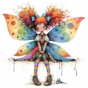 Quirky Whimsical Pixie Clipart 10 High Res Watercolor JPGs Junk Journaling, Scrapbooking, Card Making, Digital Download Kit, Fantasy