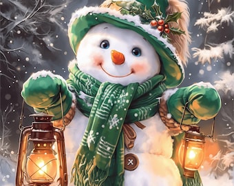 10 Merry Christmas Snowman Clipart Bundle, Festive Holiday Illustration, Printable Watercolor Clipart, High Quality JPG, Paper Craft