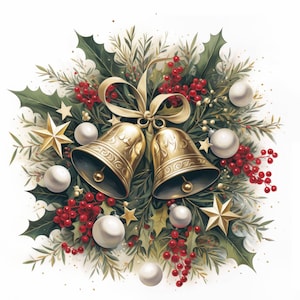 12 Christmas Bell Ornaments Cluster Clip Art, Christmas Decoration Clipart, Printable Clip Art, High Quality JPGs, Digital Download, Paper