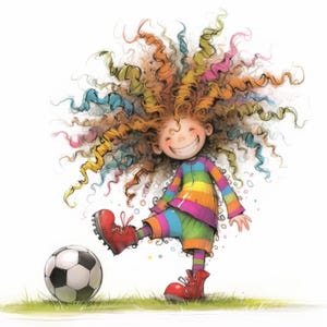 Quirky Soccer Kids Clip Art 11 High Res Watercolor JPGs Junk Journals, Scrapbook, Card Making, Digital Download, Fantasy, Cartoon, Whimsical