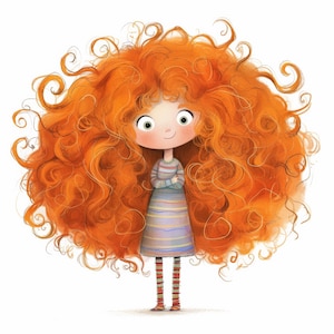 Frazzled Curly Hair Girl Clipart 10 High Res Watercolor JPGs Junk Journal, Scrapbook, Card Making, Digital Download Kit, Fantasy, Whimsical