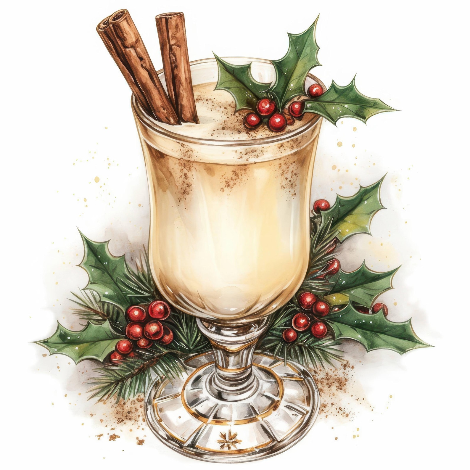 12 Eggnog Clipart Bundle, Festive Holiday Beverages Illustration ...