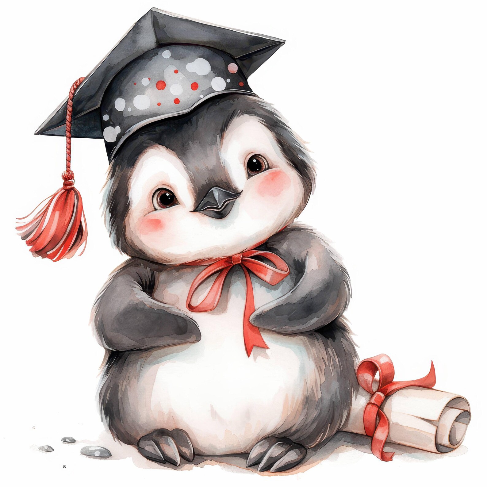10 Graduation Penguins Clipart, Penguin With Red Scarves Illustration ...
