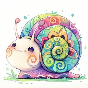 14 Kawaii Nursery Snail Clipart Bundle, Colorful Illustration, Printable Watercolor Clipart, High Quality JPG, Paper Craft, Junk Journals