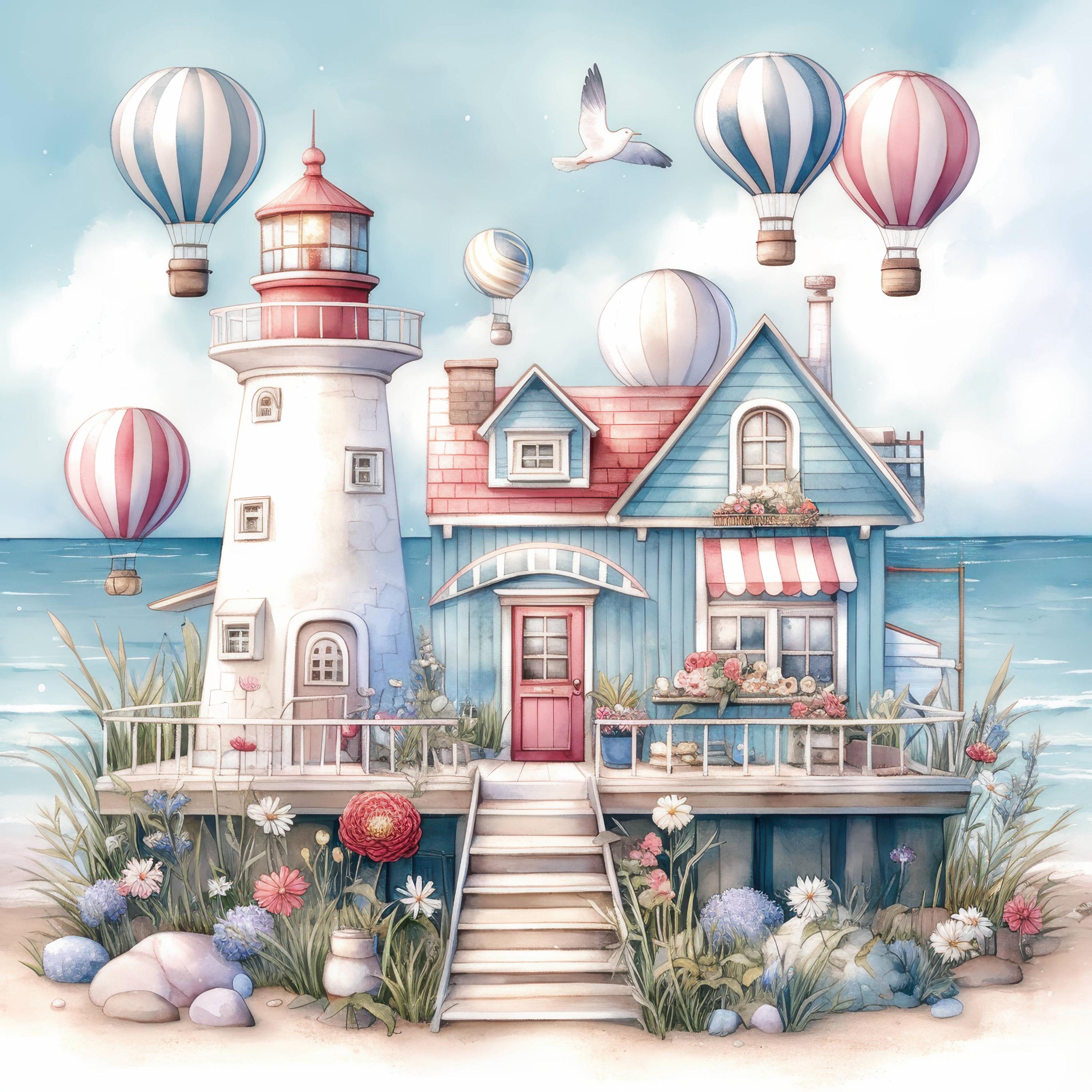 Dreamy Seaside Lighthouse Clip Art 10 High Res Watercolor Jpgs Junk ...