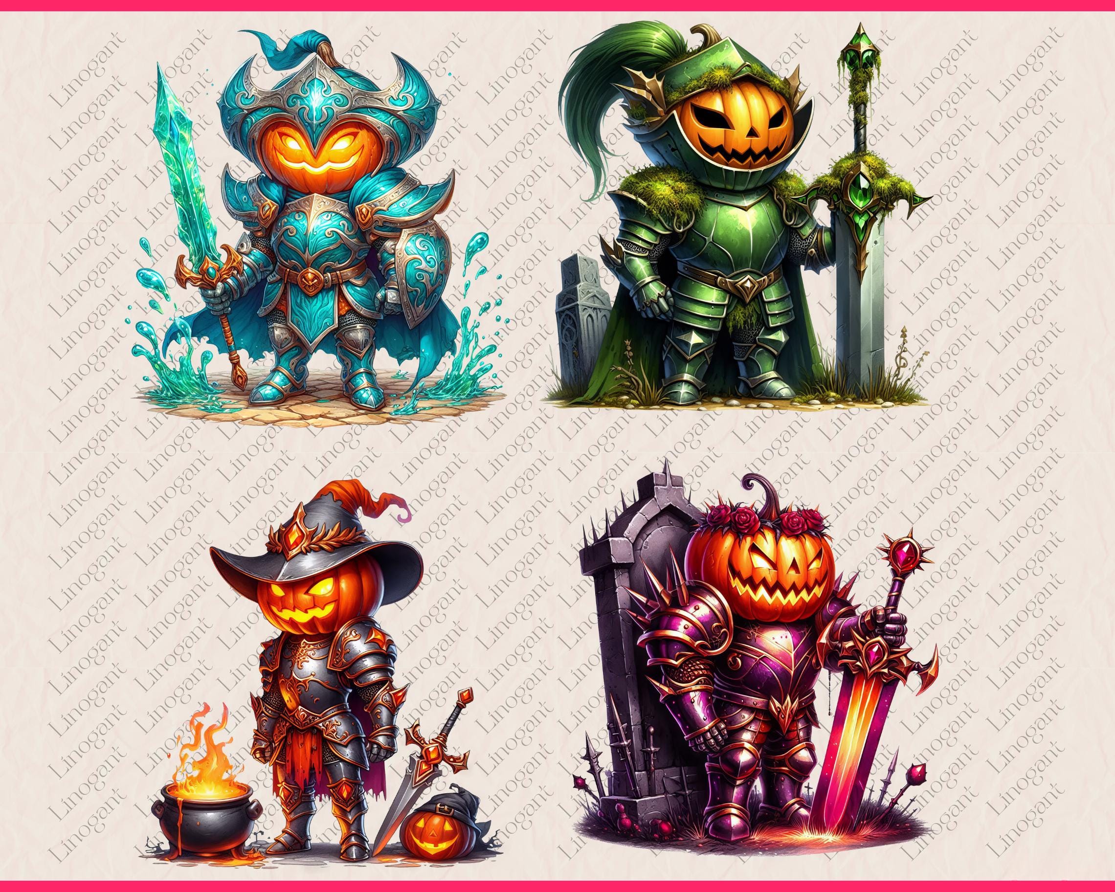 25 PNG Pumpkin Knight Clipart, Cute Halloween Warrior With Pumpkin Head ...