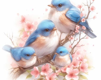 11 Spring Blue Bird Clipart Bundle, Cheerful Seasonal Songbird Illustration, Printable Watercolor Clipart, High Quality JPG, Paper Craft