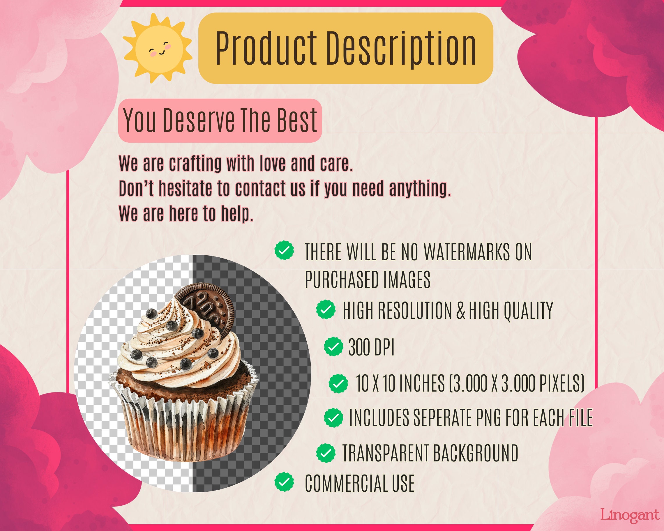 Watercolor Cupcake Clipart Bundle, Cupcakes Clip Art Set, Dessert PNG ...