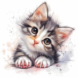 Cute Nosy Kitty Clip Art 10 High Res Watercolor JPGs Junk Journals, Scrapbooking, Card Making, Digital Download, Fantasy, Whimsical, Kitten